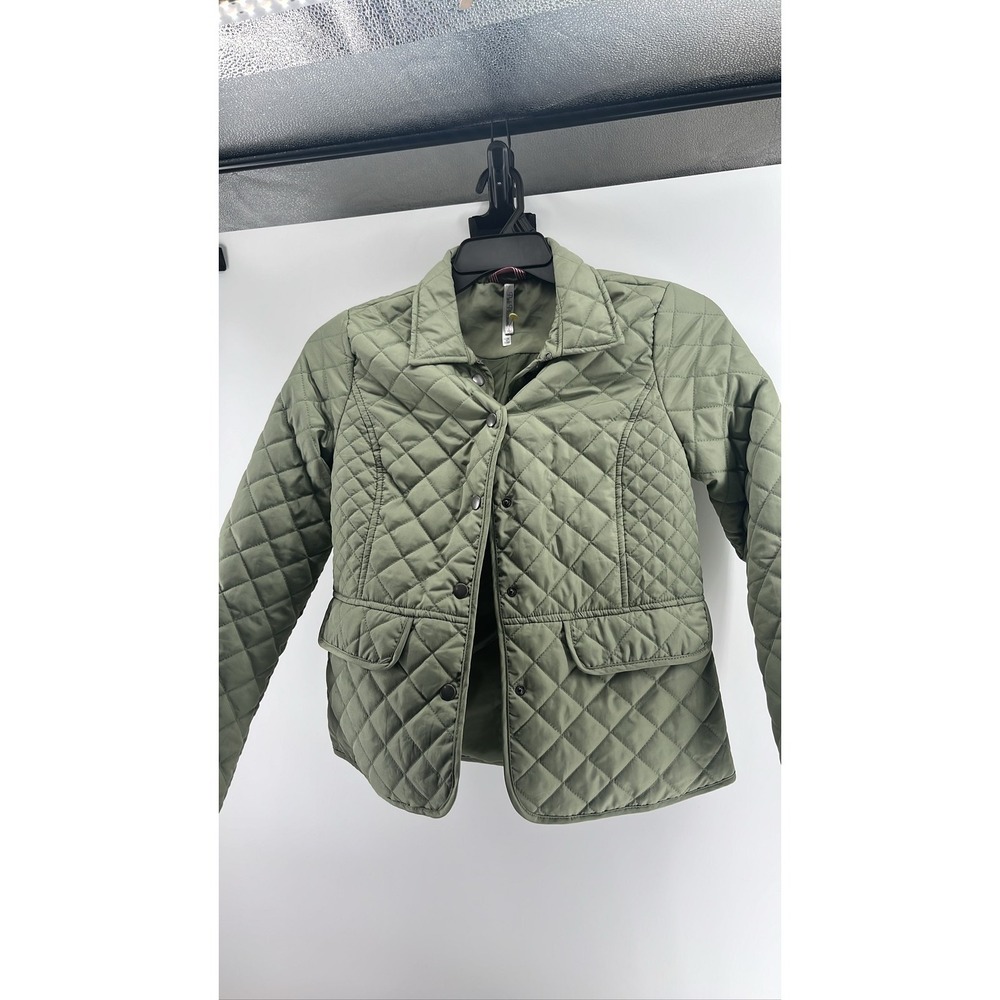 Pink Platinum Olive Green Quilted Barn Jacket Womens Small Snap Front Classic